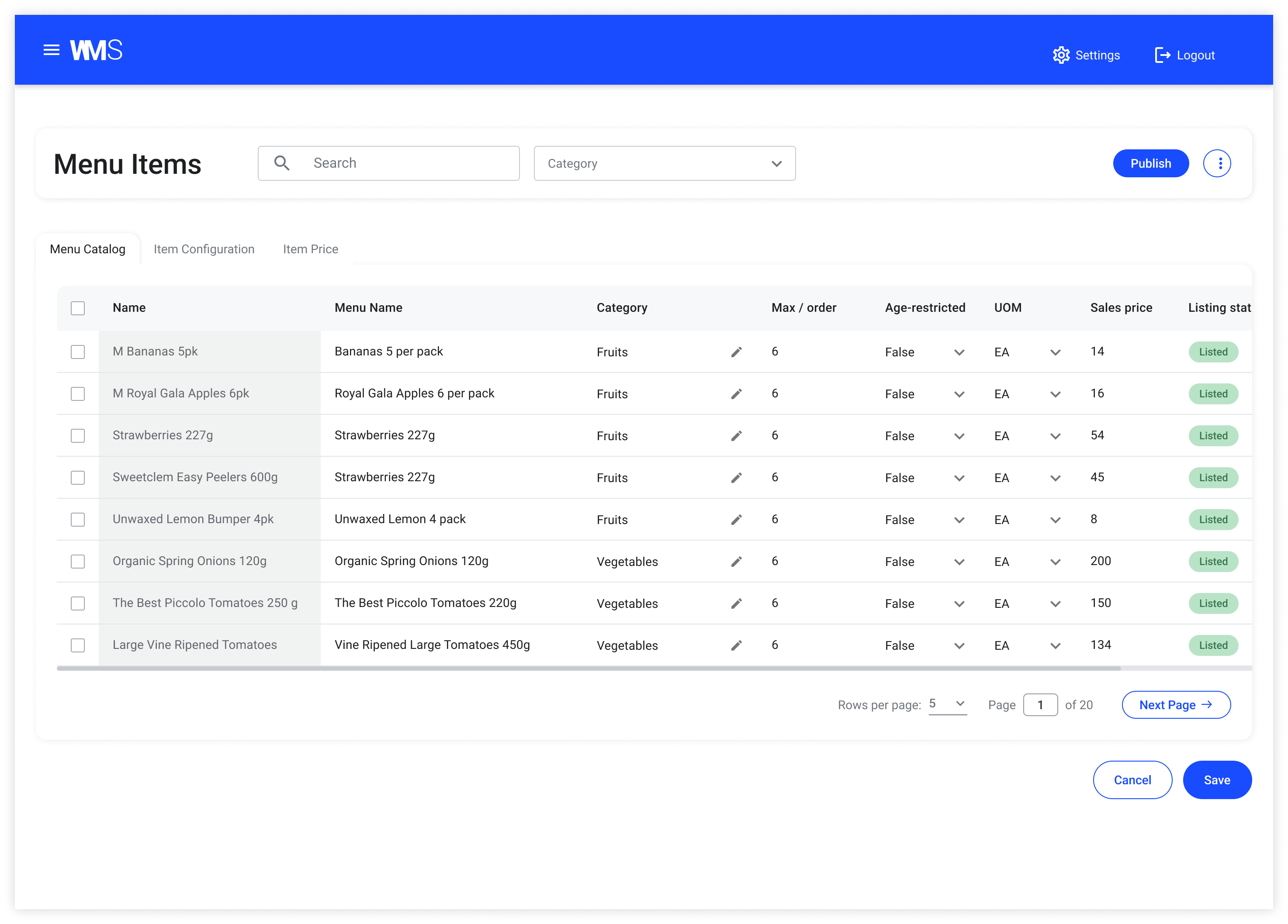 Import Menu Items 1 -